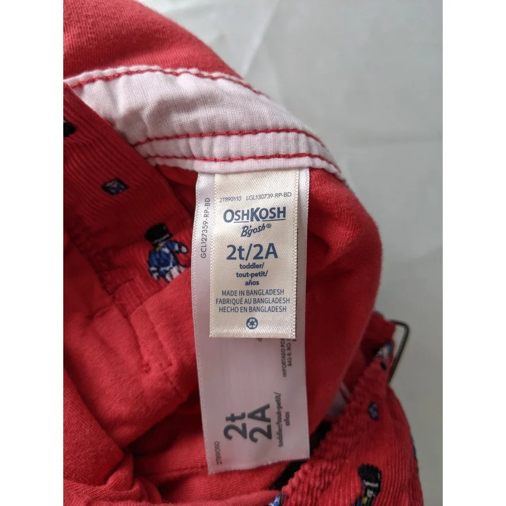 OshKosh Bgosh Vestbak Toy Soldier Red Corduroy Overalls 2T Kids Holiday